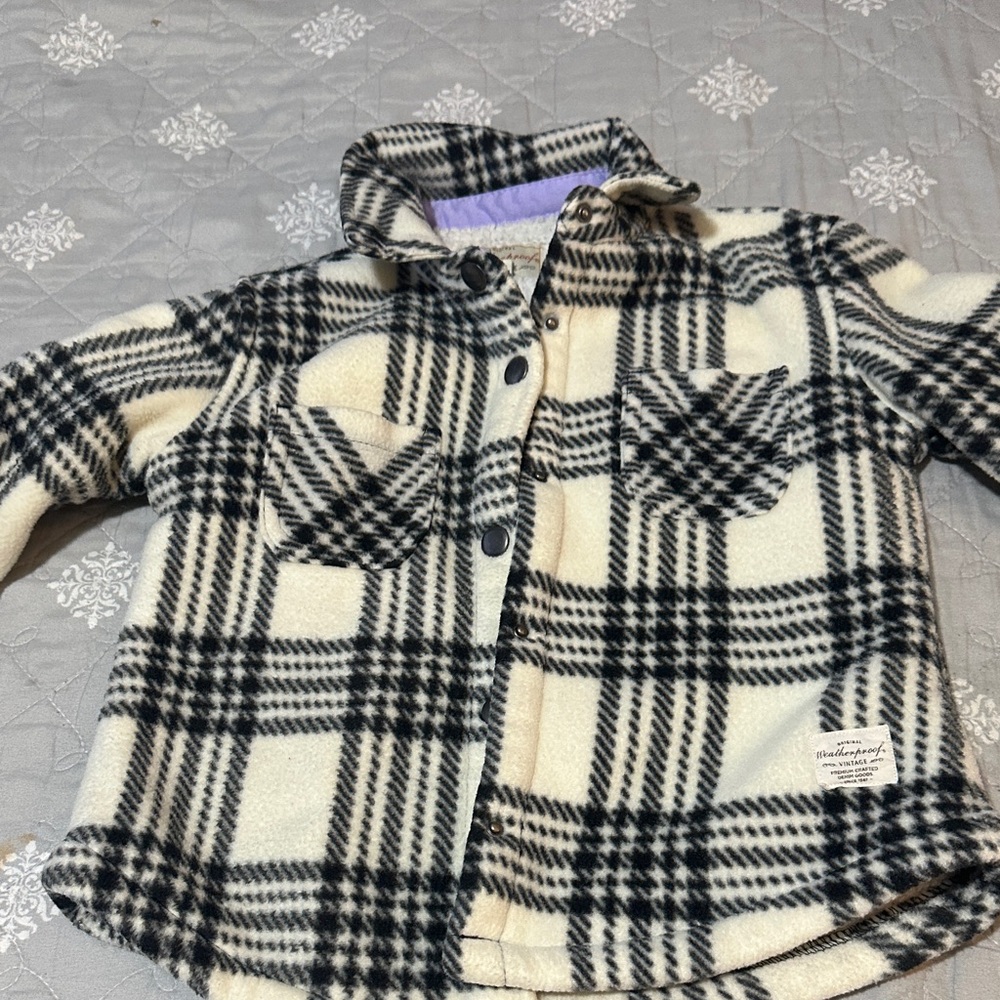 Weatherproof Kids Black and Cream Plaid Button Down Shirt